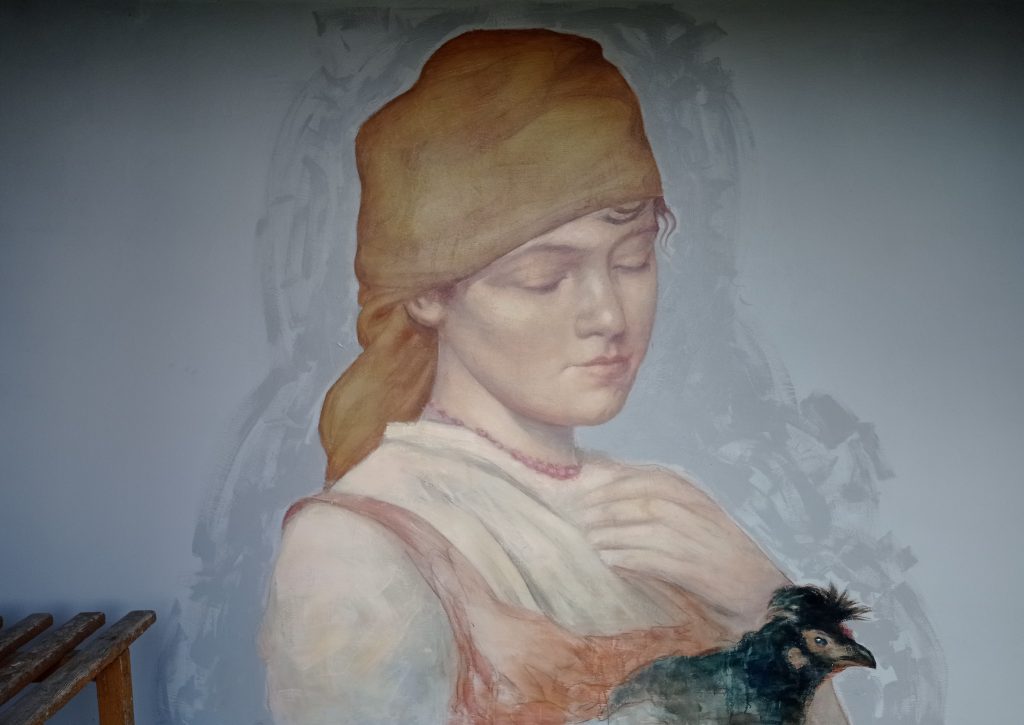 Mural Kobieta z kurą